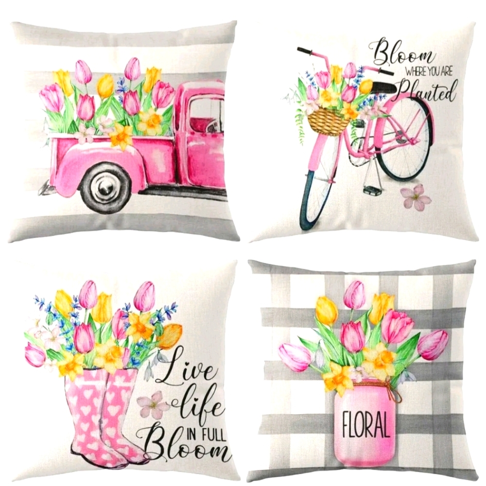 Set of Four New Spring Accent Pillow Covers 18 x 18"